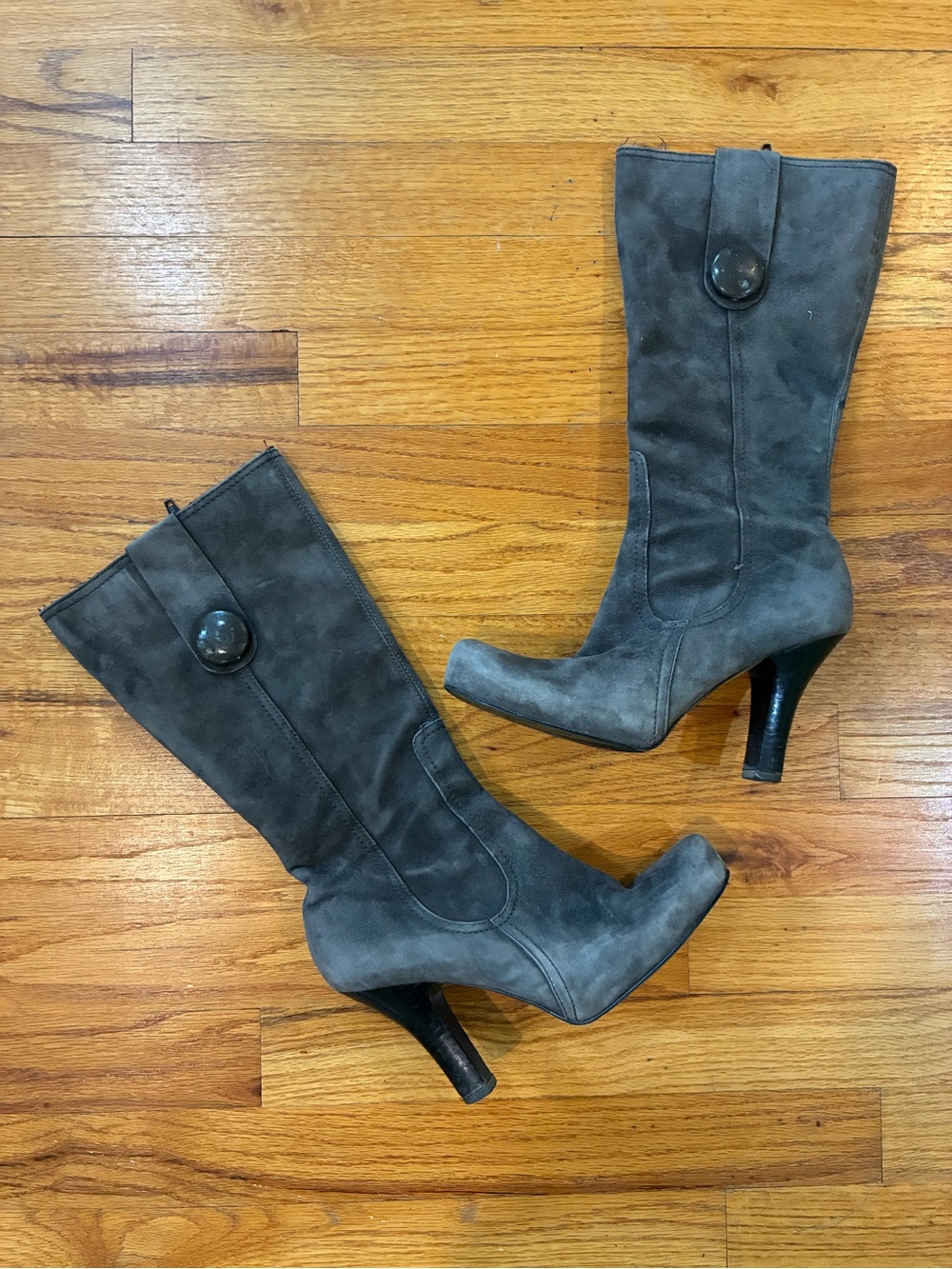 Grey Suede Heeled Boots - Women's